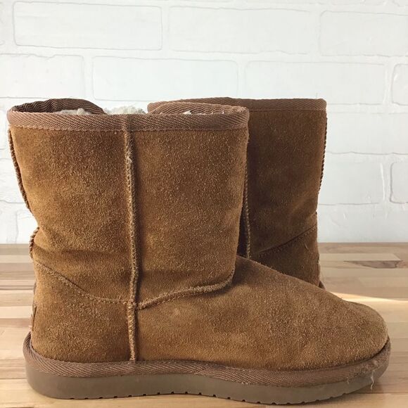 UGG tan suede leather Koolaburra black flat boots sherpa size 4 - Picture 6 of 16